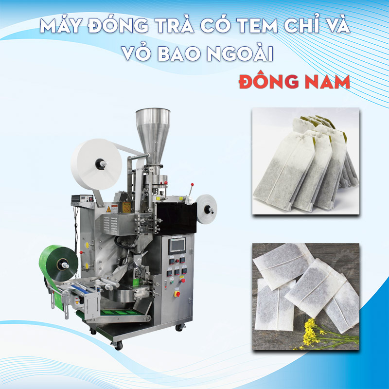 Máy đóng trà túi lọc có tem chỉ và túi bao ngoài Đông Nam