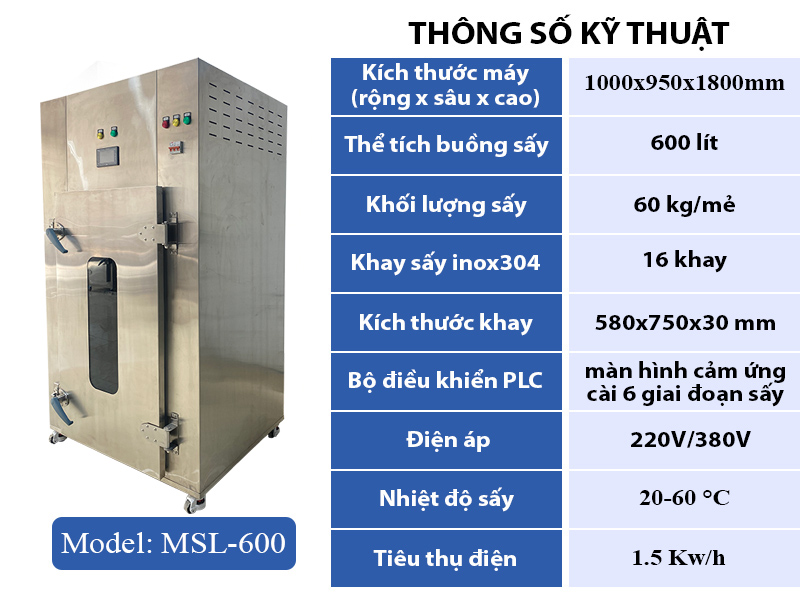 Thông số kỹ thuật máy sấy lạnh MSL-600