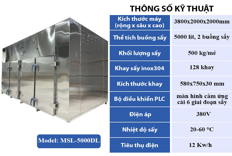 Thông số máy sấy lạnh công nghiệp MSL-5000DL