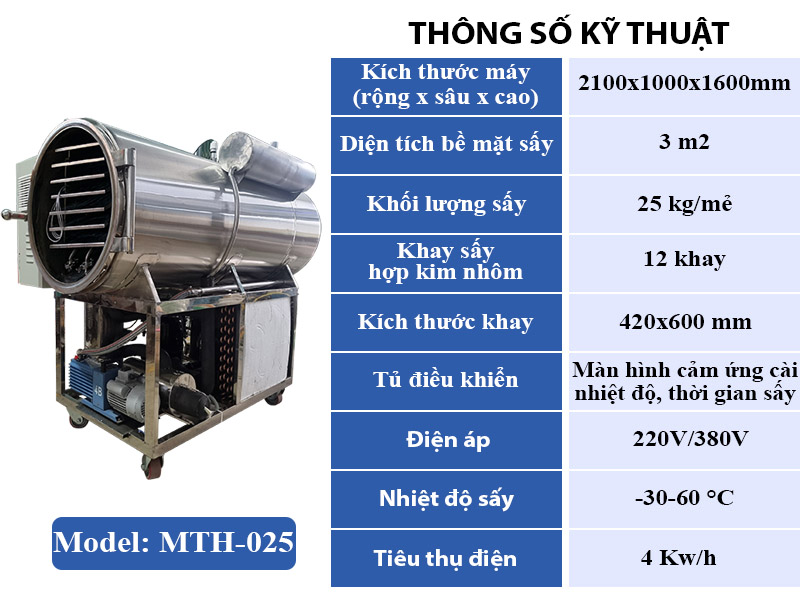 Thông số kỹ thuật máy sấy thăng hoa MTH-025