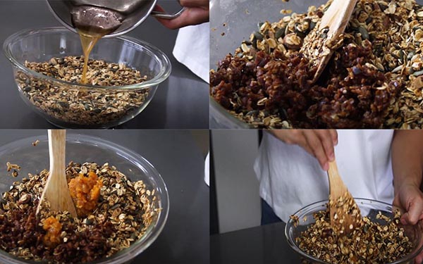 Trộn granola với mật ong