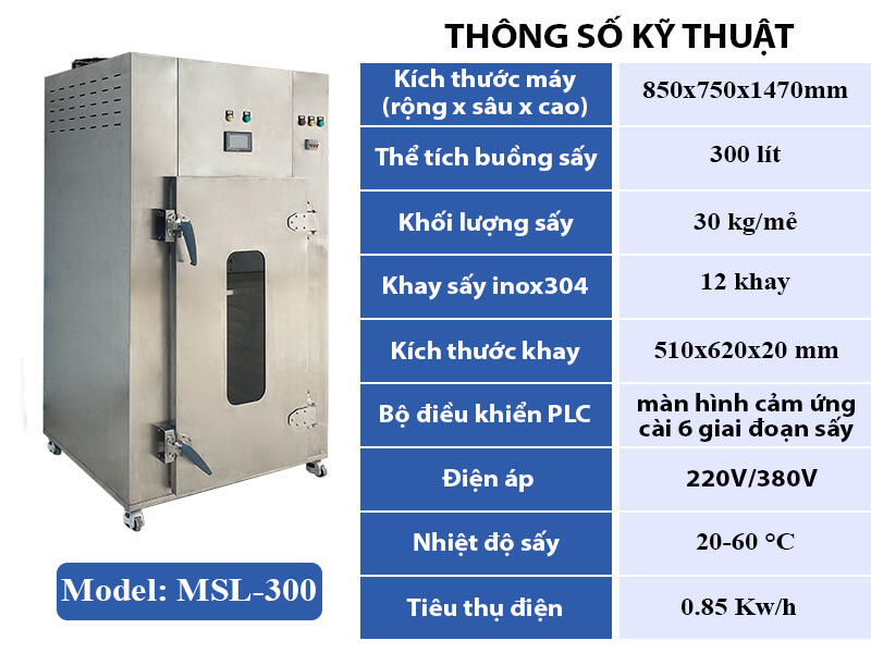 Thông số kỹ thuật máy sấy lạnh MSL-300