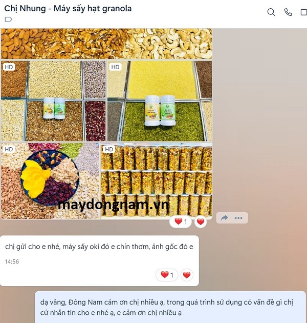 Khách hàng sử dụng máy sấy nhiệt granola rất ưng ý